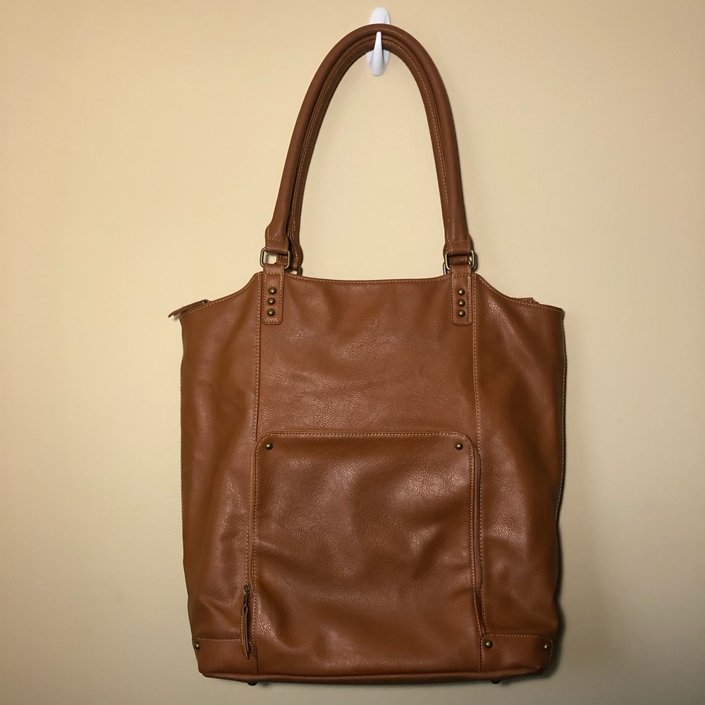 solo Brown Leather-Look Laptop Tote Bag